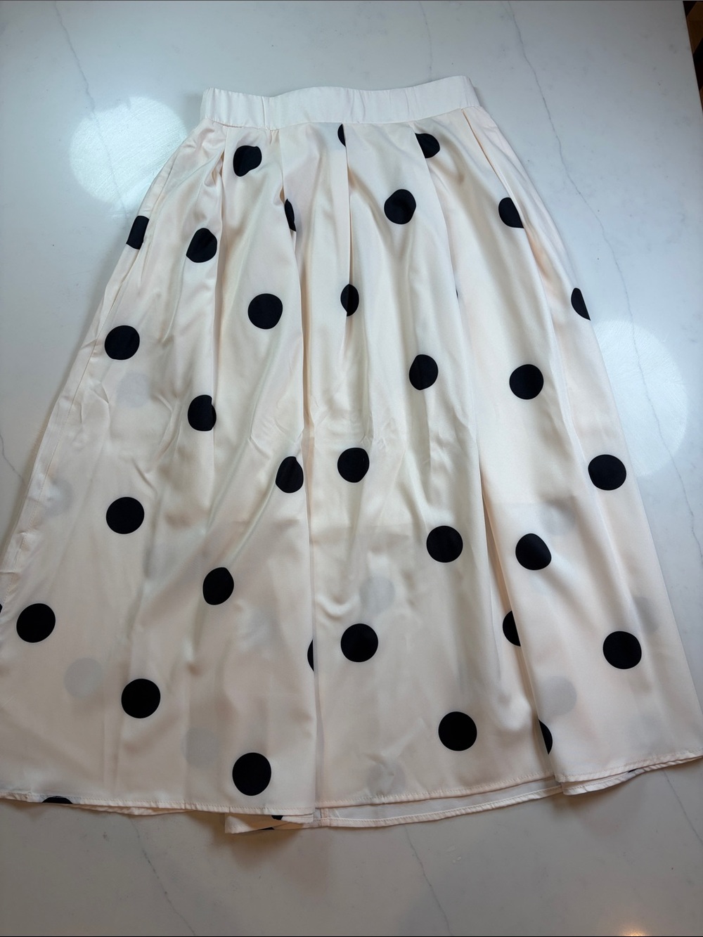 Cream Polka Dot Midi Skirt with Black Dots